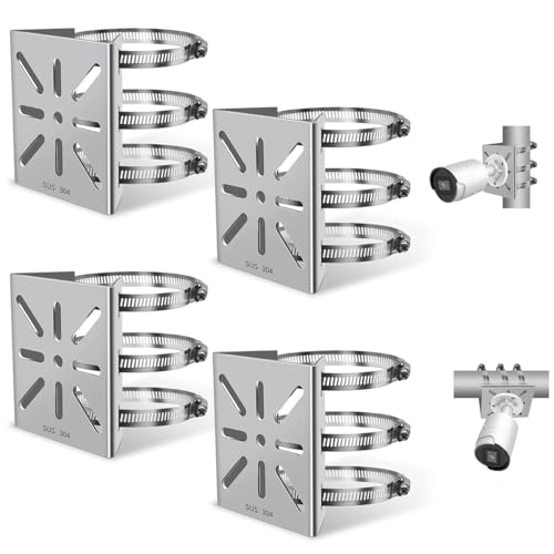 Metal Universal Vertical Pole Mounting Bracket for Security Cameras, Stainless Steel Corner Adapter with 16 Loops, Metal Holder for CCTV Cameras - size: 4 Pack