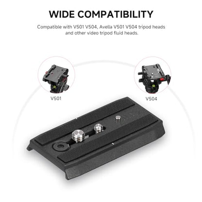 AVELLA Universal Sliding Quick Release Plate Replacement Camera Mount with 1/4 Inch and 3/8 Inch Mounting Screws for V501 V504Fluid Head，Length: 3.54 inches/9CM