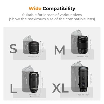 K&F CONCEPT 4 Pack Camera Lens Pouch Set, Drawstring Lens Protective Bag, Camera Lens Case for DSLR SLR Lens