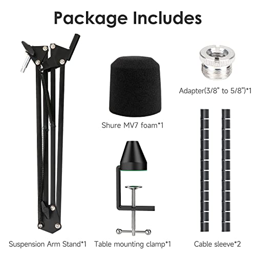 For Shure MV7 Boom Arm - Upgraded Mic Arm with Reduce Wind Noises Mic Foam Cover, Mic Stand with Cable Management, 3/8" to 5/8" Adapter Compatible with Most Microphone - color: MV7 Mic Stand