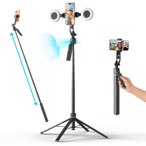 Acer Gadget Auto Face Tracking Tripod for iPhone – Gesture Control Detachable Mini Ring Light 64" 360 Degree AI Tracking Phone Tripod for Vlogging YouTube TikTok Video Recording - color: Deep black
