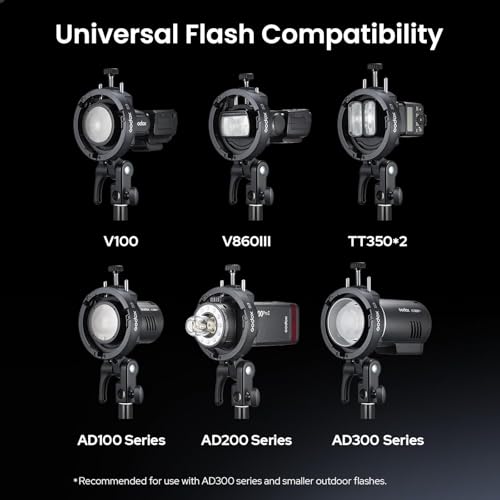 GODOX S3 Speedlite Bracket, 𝐆𝐨𝐝𝐨𝐱 𝐒𝟐 𝐔𝐩𝐠𝐫𝐚𝐝𝐞, Adjustment Angle±90°,Umbrella Hole, Bowens Mount Holder for Godox AD200Pro II AD300Pro II AD200Pro V1 V100 V1Pro AD300Pro AD100Pro etc.