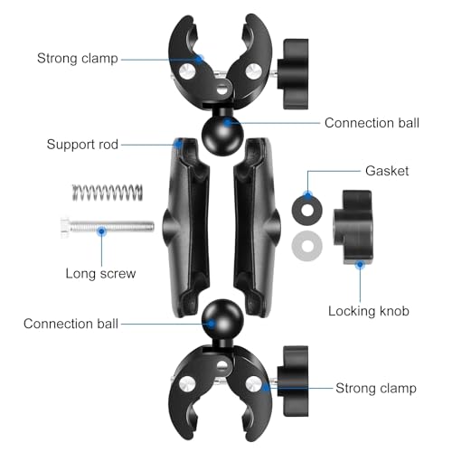 PULUZ Super Double Camera Clamp Mount, Crab Plier Clip Bracket Magic Arm Double Ball Head Adapter Umbrella Clamp for Motorcycle, Bike, Cross Bars, Desktop, Light Stand, Photo Boom Stand - style: Double Clamp