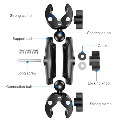 PULUZ Super Double Camera Clamp Mount, Crab Plier Clip Bracket Magic Arm Double Ball Head Adapter Umbrella Clamp for Motorcycle, Bike, Cross Bars, Desktop, Light Stand, Photo Boom Stand - style: Double Clamp
