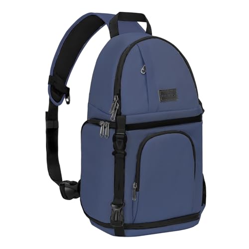MOSISO Camera Sling Bag, DSLR/SLR/Mirrorless Camera Case Shockproof Photography Camera Backpack with Tripod Holder & Removable Modular Inserts Compatible with Canon/Nikon/Sony/Fuji, Steel Blue - color: Steel Blue