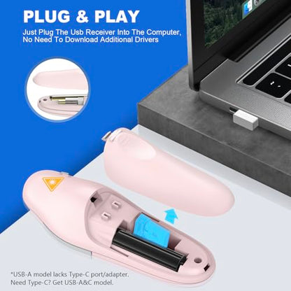 QUI Presentation Clicker Wireless Presenter Remote Clicker for PowerPoint Presentation Remote, PowerPoint Slide Advancer for Mac/Windows/Google Slide/Keynote, Pink, A - color: Pink