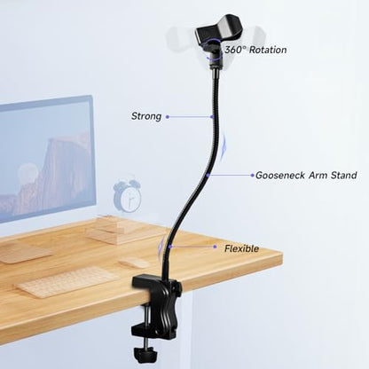 Professional Desktop Audio Workflow Bundle: Flexible Gooseneck Mic Stand with Desk Clamp & 2-Pack Adhesive Headphone Holders – Complete Setup for Streaming, Recording, Gaming
