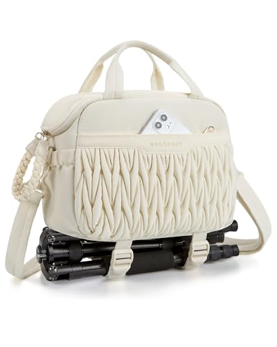 BAGSMART Camera Sling Bag, Portable Small Camera Bags for Photographers with Tripod Holder, Waterproof DSLR/SLR/Cute Camera Case for Women with Rain Cover, Compatible with Sony Canon Nikon, Beige - color: Beige