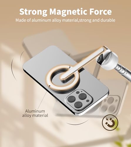 TONEOF 68" Magnetic Selfie Stick Tripod with Aluminum Strong Magnetic Holder for Magsafe, 360° Rotatable Travel Phone Tripod Stand with Metal Ring & Rechargeable Remote for iPhone/Android（White） - color: White
