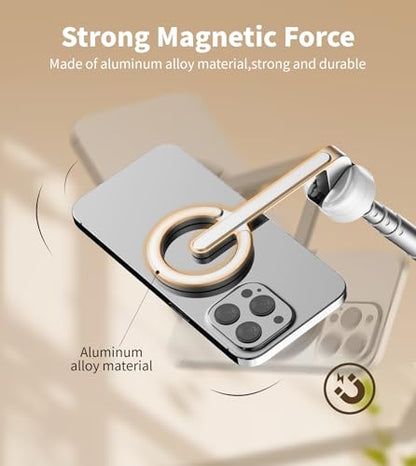 TONEOF 68" Magnetic Selfie Stick Tripod with Aluminum Strong Magnetic Holder for Magsafe, 360° Rotatable Travel Phone Tripod Stand with Metal Ring & Rechargeable Remote for iPhone/Android（White） - color: White
