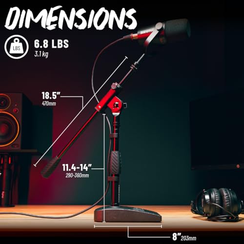 Gator Frameworks Short Weighted Base Desktop Microphone Stand with Boom arm, and Adjustable Height, Base Dimensions - 4.5" X 8" (GFW-MIC-0821) - style: Weighted Base