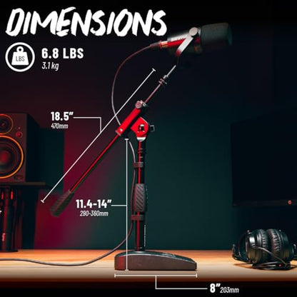 Gator Frameworks Short Weighted Base Desktop Microphone Stand with Boom arm, and Adjustable Height, Base Dimensions - 4.5" X 8" (GFW-MIC-0821) - style: Weighted Base