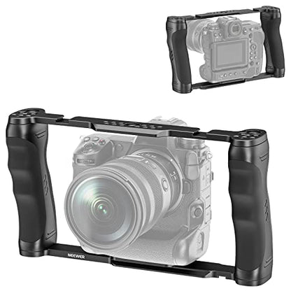 NEEWER Video Camera Cage Rig with Arca Type Base/Dual Grips/Expansion Holes/15mm Rods, Universal Stabilizer Compatible with Sony Canon Nikon DSLR/DSLM, Compatible with SmallRig Accessories, CA016 - style: CA016