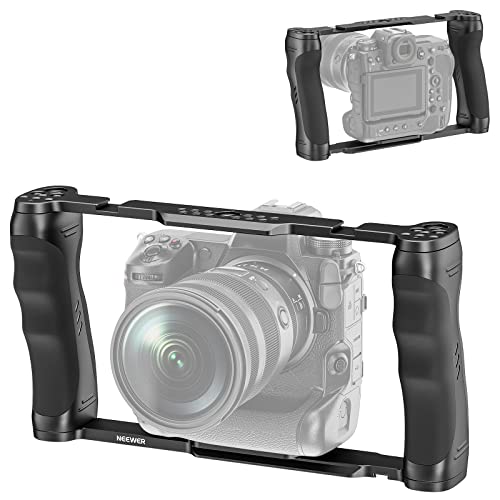 NEEWER Video Camera Cage Rig with Arca Type Base/Dual Grips/Expansion Holes/15mm Rods, Universal Stabilizer Compatible with Sony Canon Nikon DSLR/DSLM, Compatible with SmallRig Accessories, CA016 - style: CA016