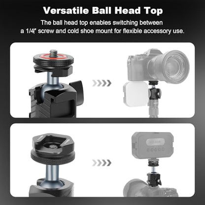 Mini Ball Head Tripod Head with Triple Cold Shoe Mount, Aluminum Tripod Ball Head Mount for DSLR Action Camera/Smartphone/LED Light/Mic/Tripod/Monopod/Light Stand/Cage, Max Load 8.8lb (62006)