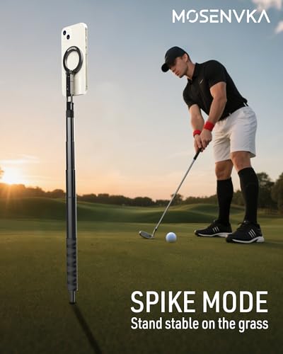 MOSENVKA Golf Tripod & Monopod Magnetic Phone Holder Golf Selfie Stick Tripod Ground Mount to Record Golf Swing Adjustable Golf Stick Aluminum Golf Swing Training Aid Compatible with iPhone Android