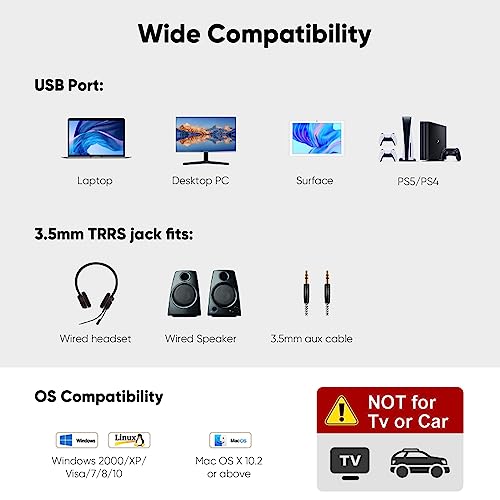 CableCreation USB Audio Adapter - External Sound Card with 3.5mm Headphone and Microphone Jack for Windows, Mac, Linux, PC, PS4, Laptops - Plug and Play, No Drivers Needed (White) - color: White, size: 1-Pack