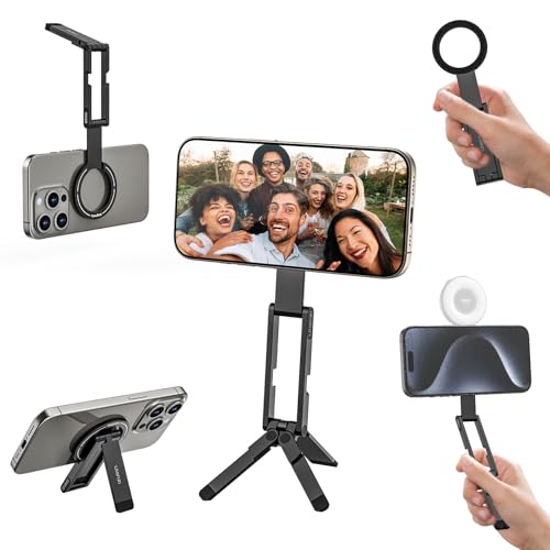 ULANZI MA60 Magnetic Phone Tripod Stand for iPhone 17 16 15 14 13 12 - Ultra Thin 0.8cm Foldable Aluminum Mini Tripod, Strong N52 Magnet Quick Mount, Pocket Cell Phone Stand, Black - color: BLACK