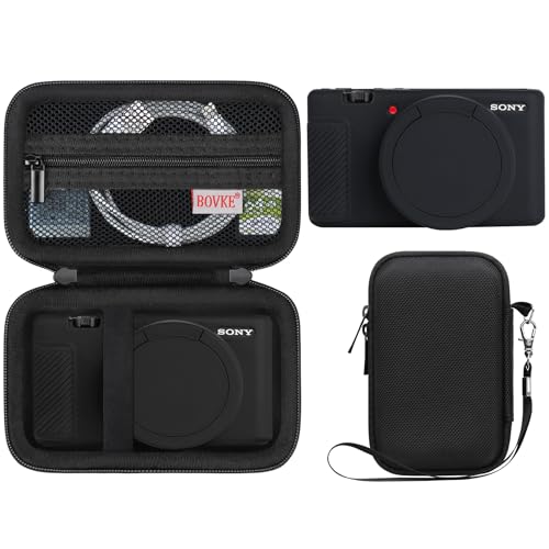 BOVKE 2-in-1 Camera Case for Sony ZV-1 Digital Camera for Content Creator, Silicone Skin Case + Hard Case Carrying Bag Protective Bundle for Sony ZV1 Camera, Black - color: Black