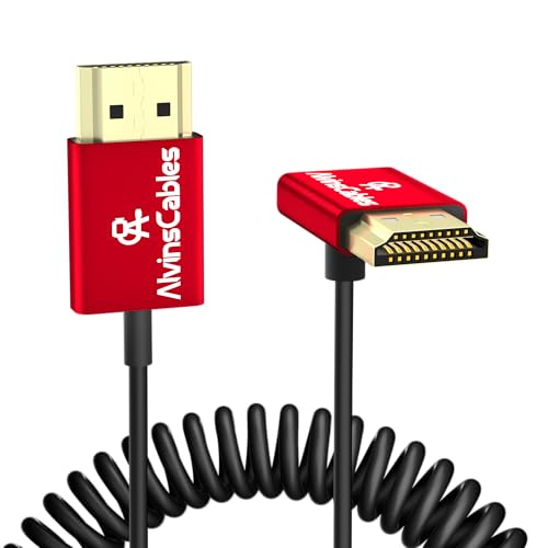 Alvin's Cables 8K 2.1 HDMI Cable 48Gbps 8K@60Hz 4K@120Hz High Speed Φ2.4mm Ultra-Thin HDMI for Sony A7 A9, BMPCC, for Canon C70, for Atomos Ninja, for Feelworld, Straight to Up Angle Coiled - color: Up to Straight, size: 11.8in-31.5in Coiled
