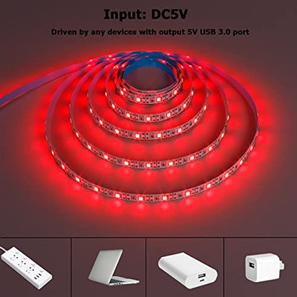 USB Red 620-625nm LED Strip Light 5V USB Powered 13.12ft/4M 240LEDs Flexible SMD2835 High Brightness No-Waterproof IP20 LED Tape Lights(2pcs x 6.6ft) - color: Red