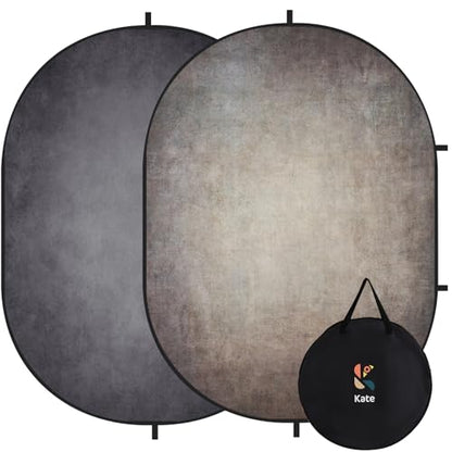 Kate 5x6.5ft(1.5x2m) Collapsible Backdrops Retro Grey Portable Backdrop for Portrait Photography, Headshot, Video Meetings