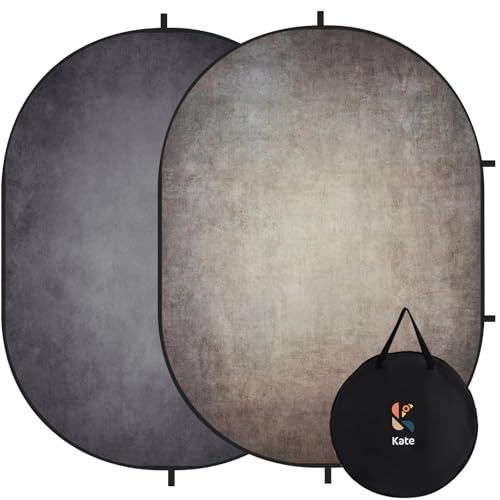 Kate 5x6.5ft(1.5x2m) Collapsible Backdrops Retro Grey Portable Backdrop for Portrait Photography, Headshot, Video Meetings