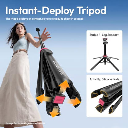 ULANZI MT44M Auto Open Magnetic Phone Tripod, 59" Selfie Stick Tripod Stand w Remote, 2-in-1 Dual Mount&1/4" Screw for Phone&Camera, 360°Ball Head for iPhone Android, Vlogging, Live Streaming, Black - color: Black