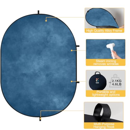 Kate Collapsible Backdrop Blue and Black Portable Photo Backdrops Pop Up Background for Photography, Portrait, Live Streaming, 5x6.5ft