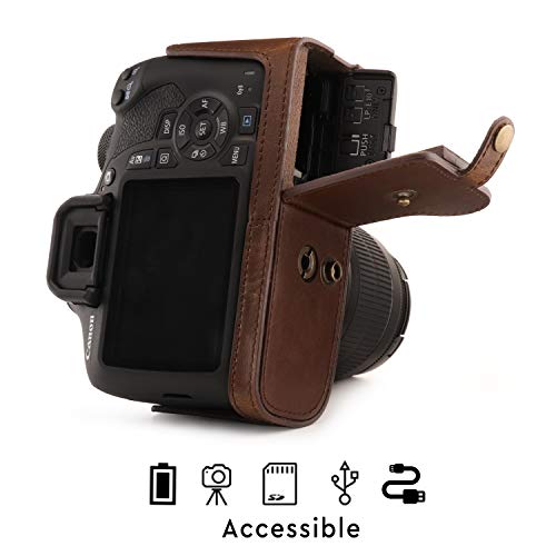MegaGear MG1608 Ever Ready Leather Camera Case compatible with Canon EOS Rebel T7 (18-55mm), 2000D (18-55mm) - Dark Brown - color: Dark Brown