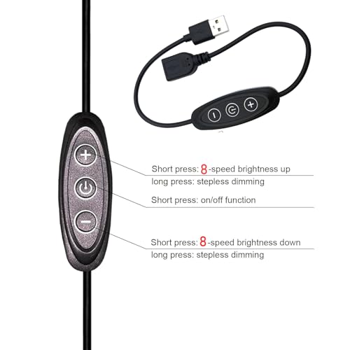 2 Pack Led Strip Lights Dimmer Switch Replacement ON Off Switch Push Button USB Extension Cord Dimmable Controller for LED Lights USB Powered LED Video Light Desk Ring Light Stand Tripod