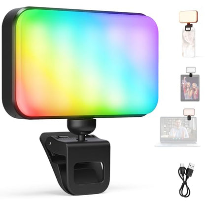 NEEWER Entry Level Version LED RGB Selfie Light, 91 LEDs Plastic Clip on Phone Fill Lighting for iPhone, 20 Effects CRI92 1000mAh, for Computer Webcam Laptop Zoom Video Conference Recording, N6C