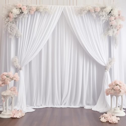 White Backdrop Curtains 2 Panels, 10 Feet Wrinkle-Free Polyester Photography Backdrop Drapes for Wedding Baby Shower Party Background Backdrop Stand- 8FTX10FT (White) - color: White, size: W4' x H10'(2 panels)