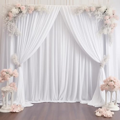 White Backdrop Curtains 2 Panels, 10 Feet Wrinkle-Free Polyester Photography Backdrop Drapes for Wedding Baby Shower Party Background Backdrop Stand- 8FTX10FT (White) - color: White, size: W4' x H10'(2 panels)