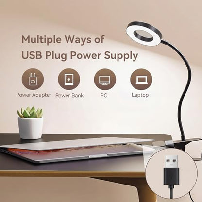 2 Pack LED Clip on Desk Lamp, Metal 360 Adjustable Neck Eye-Caring Clamp Lamp with Memory Function, 3 Color Modes & 10 Brightness Levels for Home, Office, Dorm, Bedroom - style: Clip-on Desk Lamp-2Pcak