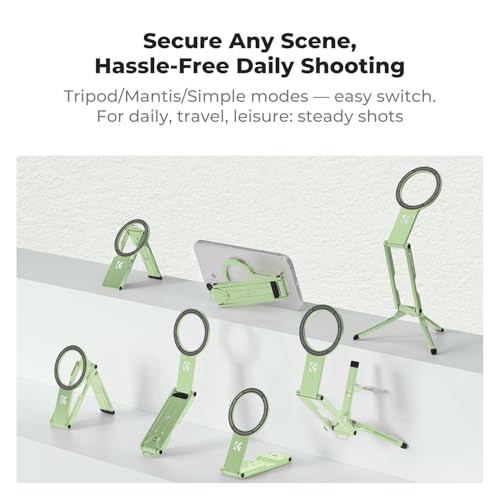 K&F CONCEPT 7mm 59g Magnetic Phone Stand, Foldable Selfie Stick for iPhone, Dual-Sided Magnets Mini Tripod Pocket Cell Phone Stand with Hook, Compatible with iPhone 17-12 Series Android Phones - color: Green