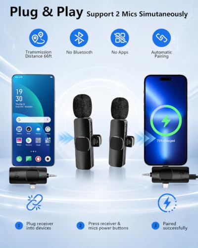 UBeesize Vlogging Kit for iPhone/Android, YouTube Starter Kit with Wireless Lavalier Microphone, Full & Flexible Tripods, LED Fill Light, for Tiktok Content Creators, Video Recording & Live Streaming