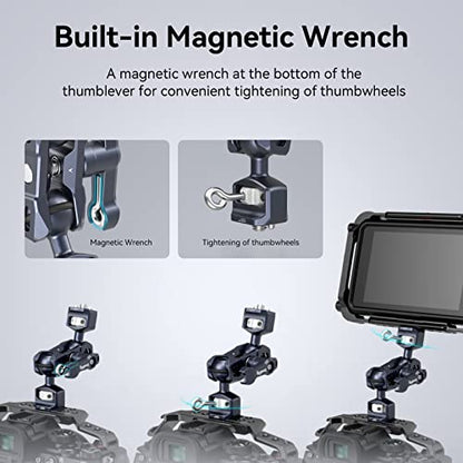 SMALLRIG Articulating Magic Arm, 3/8"-16 Screw for ARRI & 1/4"-20 Screw | With retractable pins. 360° rotation, 12 lb load for monitors, cameras, lights.