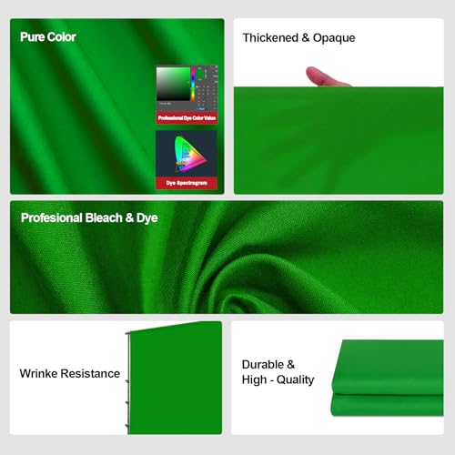 BEIYANG 6 Ft x 10 Ft Photography Backdrop Green Screen, Green Background Non-Reflective Fabric Wrinkle Resistance,Greenscreen Photo Background for Photo Video Chromakey Studio Shooting - color: Green, size: 6x10ft