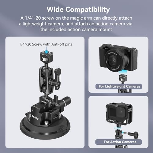 SMALLRIG 4" Camera Suction Mount with Ball Head Magic Arm, Car Mount for Lightweight Camera/Action Camera/Phone, Air Pump Vacuum Suction Cup, Max Load 3kg/6.6 Pound - 4236