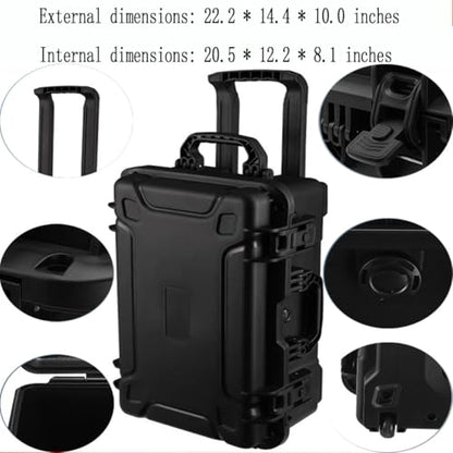 22" L x 14" W x 9" H Large Hard Case with Foam, Portable Rolling Hard Case with Wheels, Waterproof Shockproof Dustproof, Suitable for Cameras, Lenses, Camcorder, Instrument, Telescopes - size: 22 Inch
