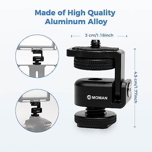 Moman Ball Head Cold Shoe Mount 1/4" Mini Adapter BH02 with 1/4"-20 Thread for Camera Microphone LED Video Light Monitor (2 Pack)