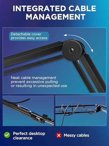 InnoGear Mic Boom Arm Microphone Stand Cable Management for Blue Yeti FIFINE AM8 K669B HyperX QuadCast S SoloCast AT2020 Shure SM7B MV7 and Other Microphone - color: Black, style: Standard Clamp