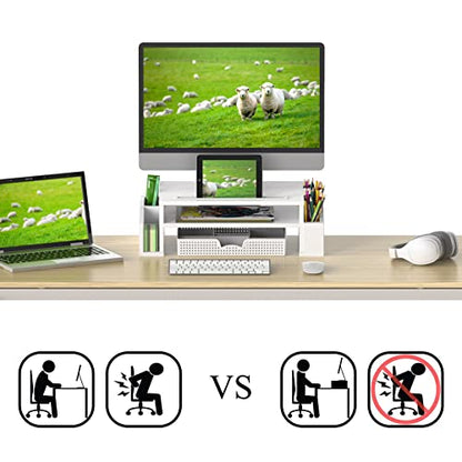 Simple Houseware Desk Monitor Stand Riser with Adjustable Organizer Tray, White - color: White