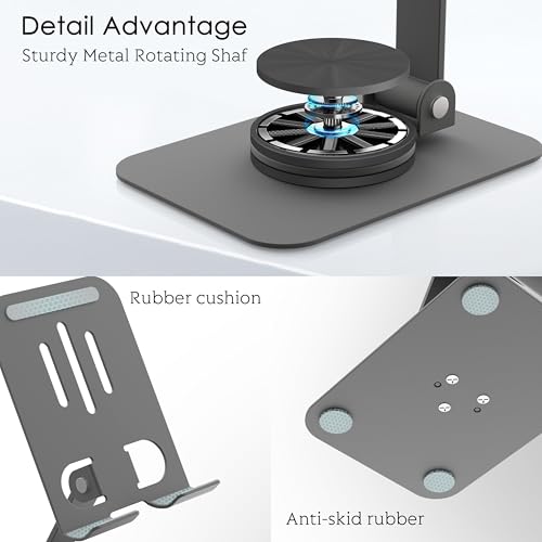 Metal Cell Phone Stand for Desk, Multi-Angel Adjustable 360° Rotation Non-Slip and Foldable Mobile Phone Stand, Compatible with iPhone 17 16 Pro Max and All Smartphones, Gray - color: Gray