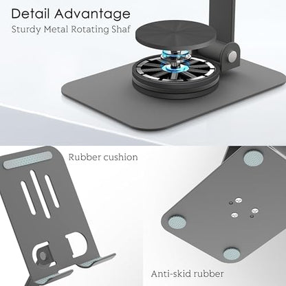 Metal Cell Phone Stand for Desk, Multi-Angel Adjustable 360° Rotation Non-Slip and Foldable Mobile Phone Stand, Compatible with iPhone 17 16 Pro Max and All Smartphones, Gray - color: Gray