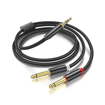 3.5mm to Dual 1/4 Adapter 1/8 to 6.35mm TS Mono Audio Cable Stereo Breakout Cord Y Splitter Compatible with iPhone, iPod, Computer Sound Card, Headphone, Speaker, Home Stereo System (3.3FT/1Pack) - size: 3.3FT/1Pack