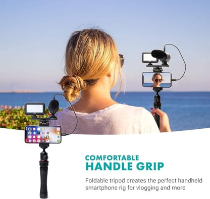Movo iVlogger Vlogging Kit for iPhone with Fullsize Tripod - Lightning Compatible YouTube Starter Kit for Content Creators - Accessories: Tripods, Phone Mount, LED Light and Shotgun Mic - size: Lightning
