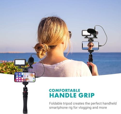 Movo iVlogger Vlogging Kit for iPhone with Fullsize Tripod - Lightning Compatible YouTube Starter Kit for Content Creators - Accessories: Tripods, Phone Mount, LED Light and Shotgun Mic - size: Lightning