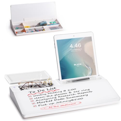 Small Glass Desktop Whiteboard Dry-Erase-Board - Computer Keyboard Stand with Ultrasonic Cleaners White Board Surface Pad with Drawer, Desk Organizers with Accessories - color: Ultrasonic Cleaner - White